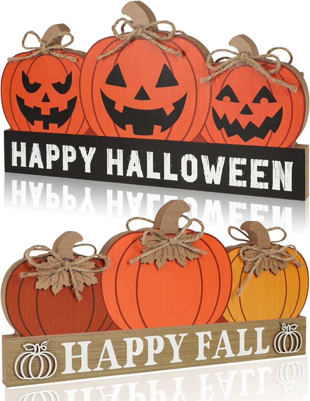 Fall Pumpkin Wooden Block Decor Set – Double-Sided Rustic Halloween & Thanksgiving Table Sign for Autumn Tiered Tray, Farmhouse Centerpieces & Harvest Home Decorations